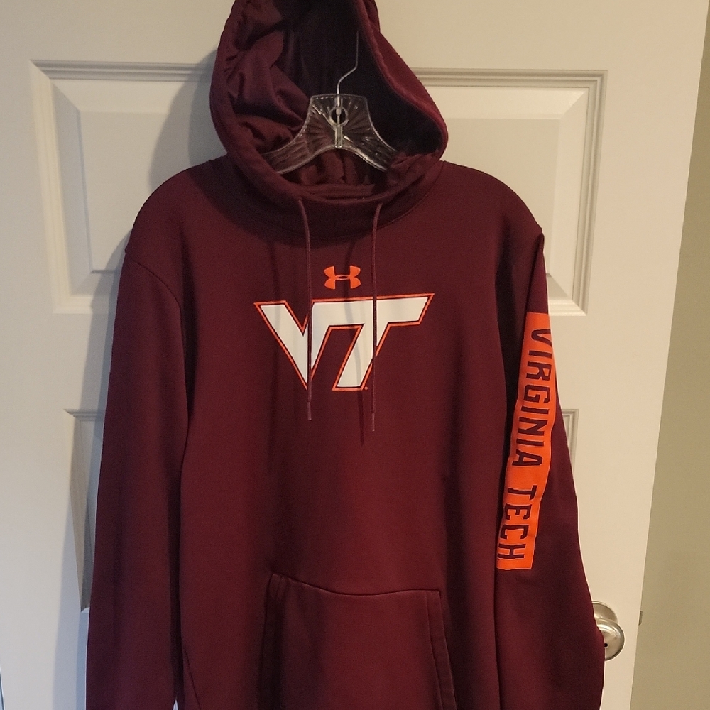 Under Armour Burgundy Hoodie Sweatshirt Virginia Tech Size XL